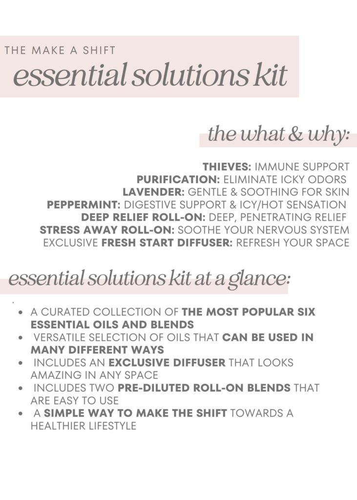 List of all products in the Young Living Essential Solutions Make a Shift Kit.