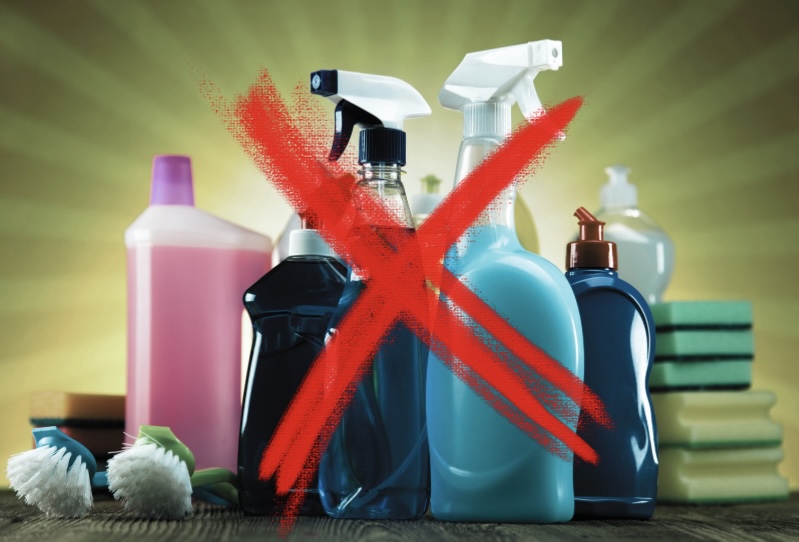 Toxic cleaning products with red X